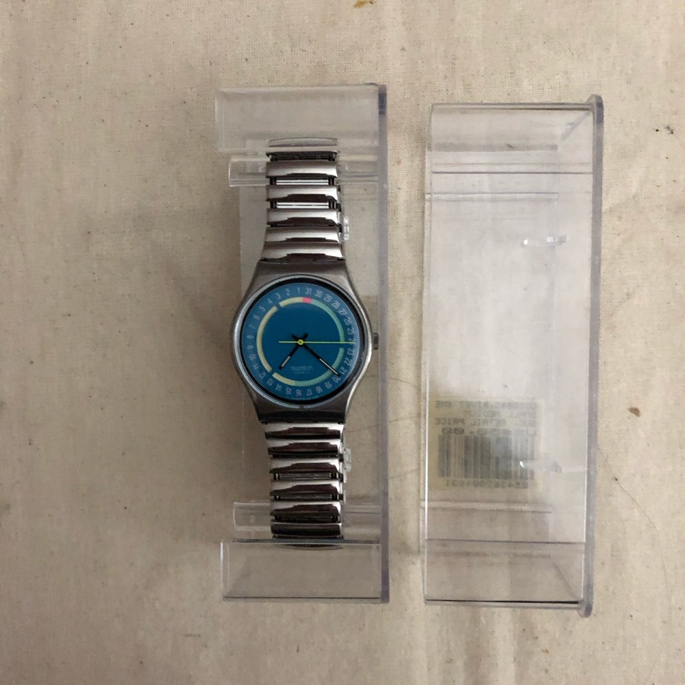 New NIB Swatch Watch Iron Stoplight Flex Metal Band New Battery 1992